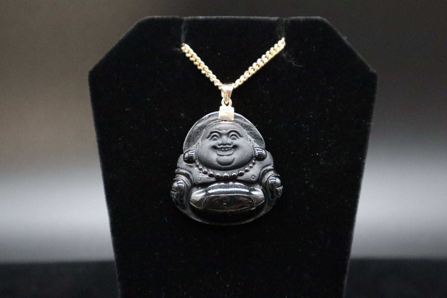 Laughing Buddah Black Jade Pendant