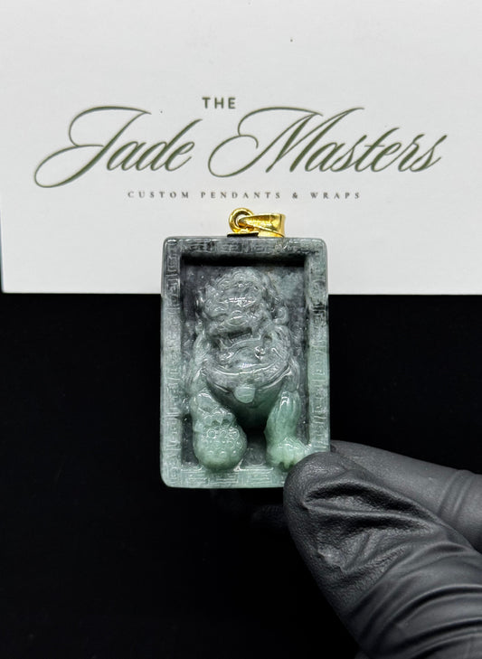 1 of 1 Black and Green Fu Dog Pendant 💚 – Hand-Carved Certified Grade A Jade