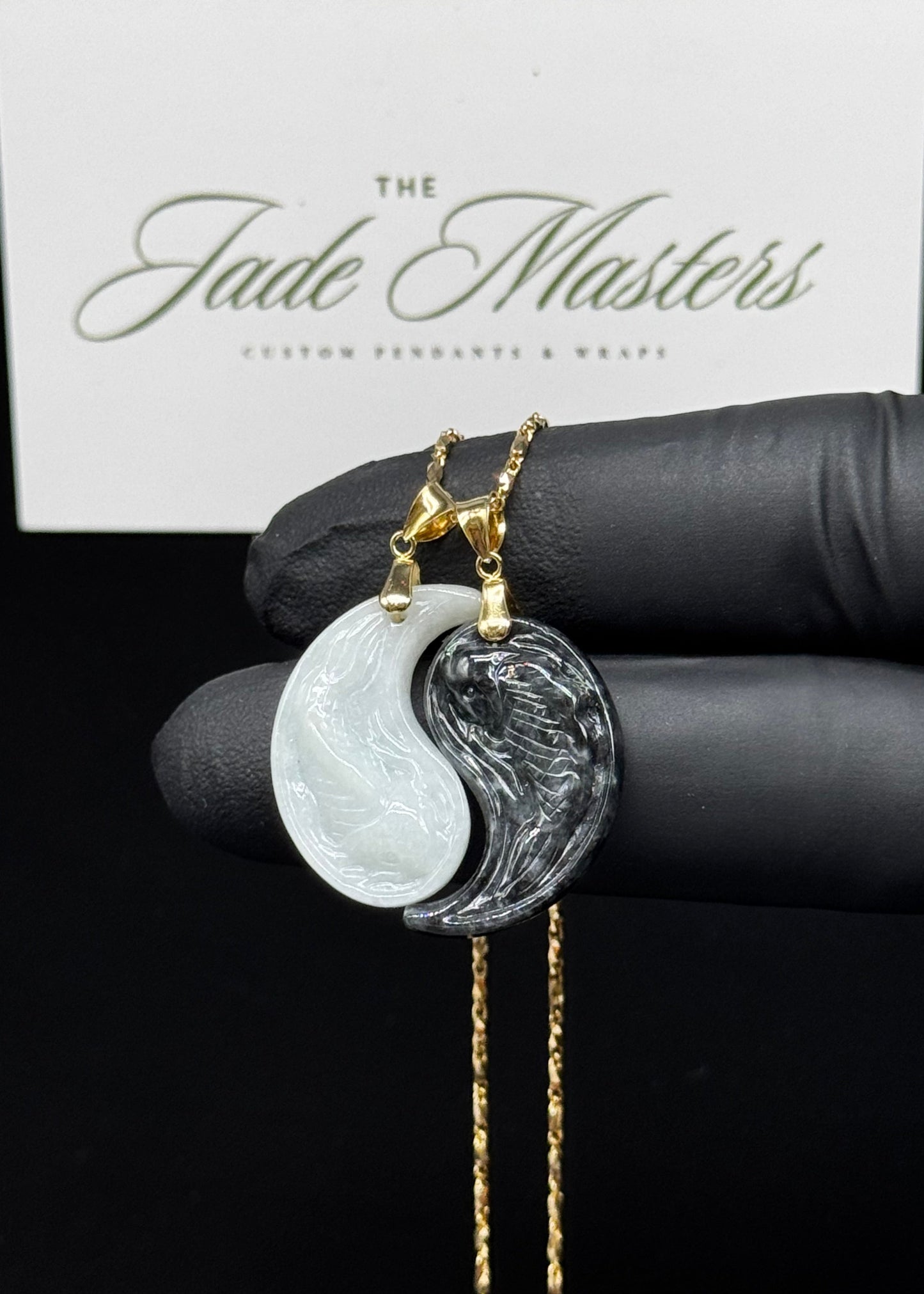 Hand-Carved Micro Koi Fish Jade Pendant Set – Certified Grade A Jade for Couples 🤍🖤