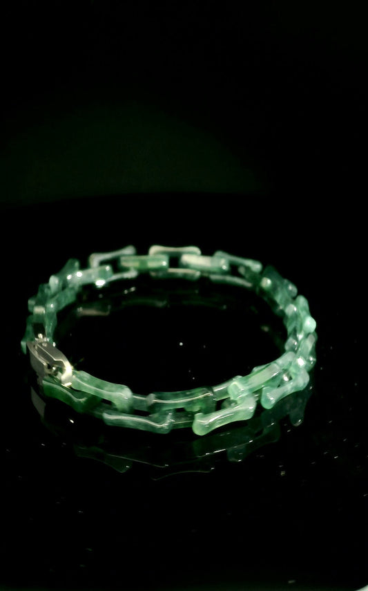 Blue Water Hermes Link Jade Bracelet – Hand-Carved Certified Grade A Jade (7.5" & 8")