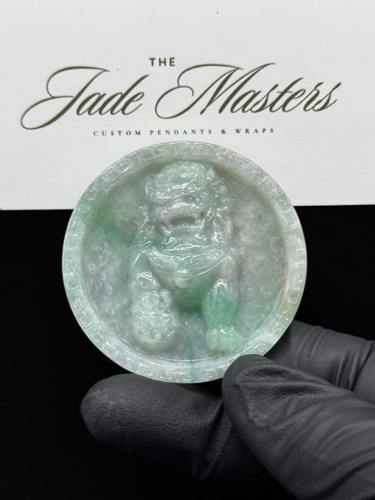1 of 1 Icy Green Fu Dog Pendant 🍀 – Hand-Carved Certified Grade A Jade 💚