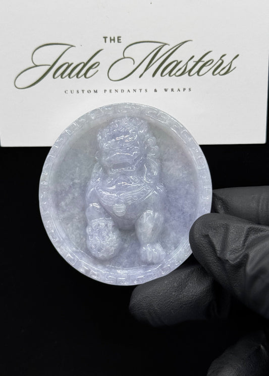 Purple Jade Fu Dog Pendant – Hand-Carved Certified Grade A Jade Guardian