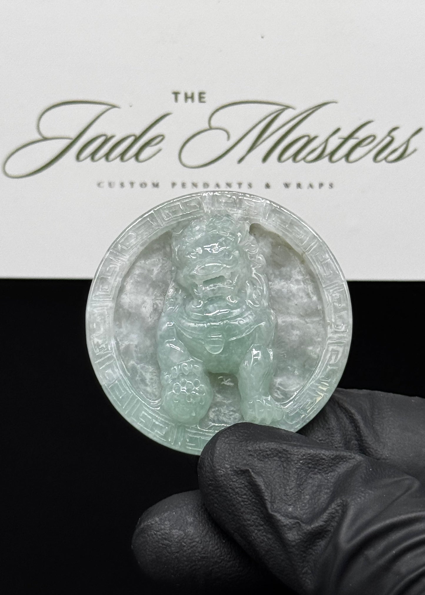 Icy Green Fu Dog Pendant 💚 – Hand-Carved Certified Grade A Jade