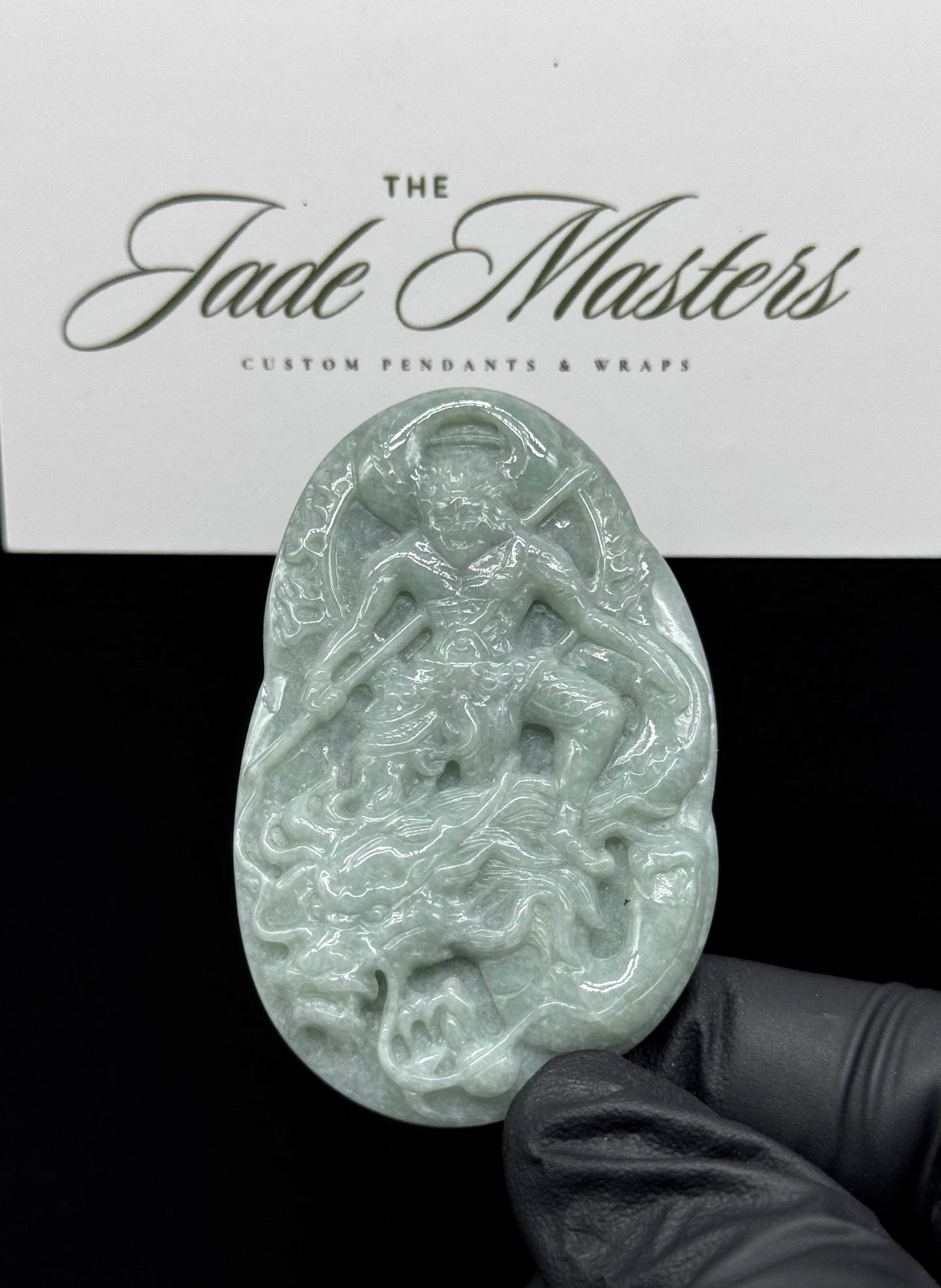 Dragon Rider Wu Kong Pendant 💚 – Hand-Carved Certified Grade A Jade