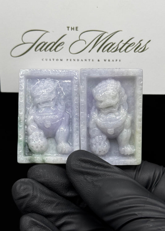 Purple Jade Fu Dog Pendant – Hand-Carved Certified Grade A Jade Guardian