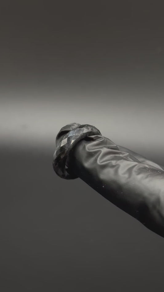 Pure Black Diamond-Cut Jade Ring – Hand-Carved Certified Grade A Jade