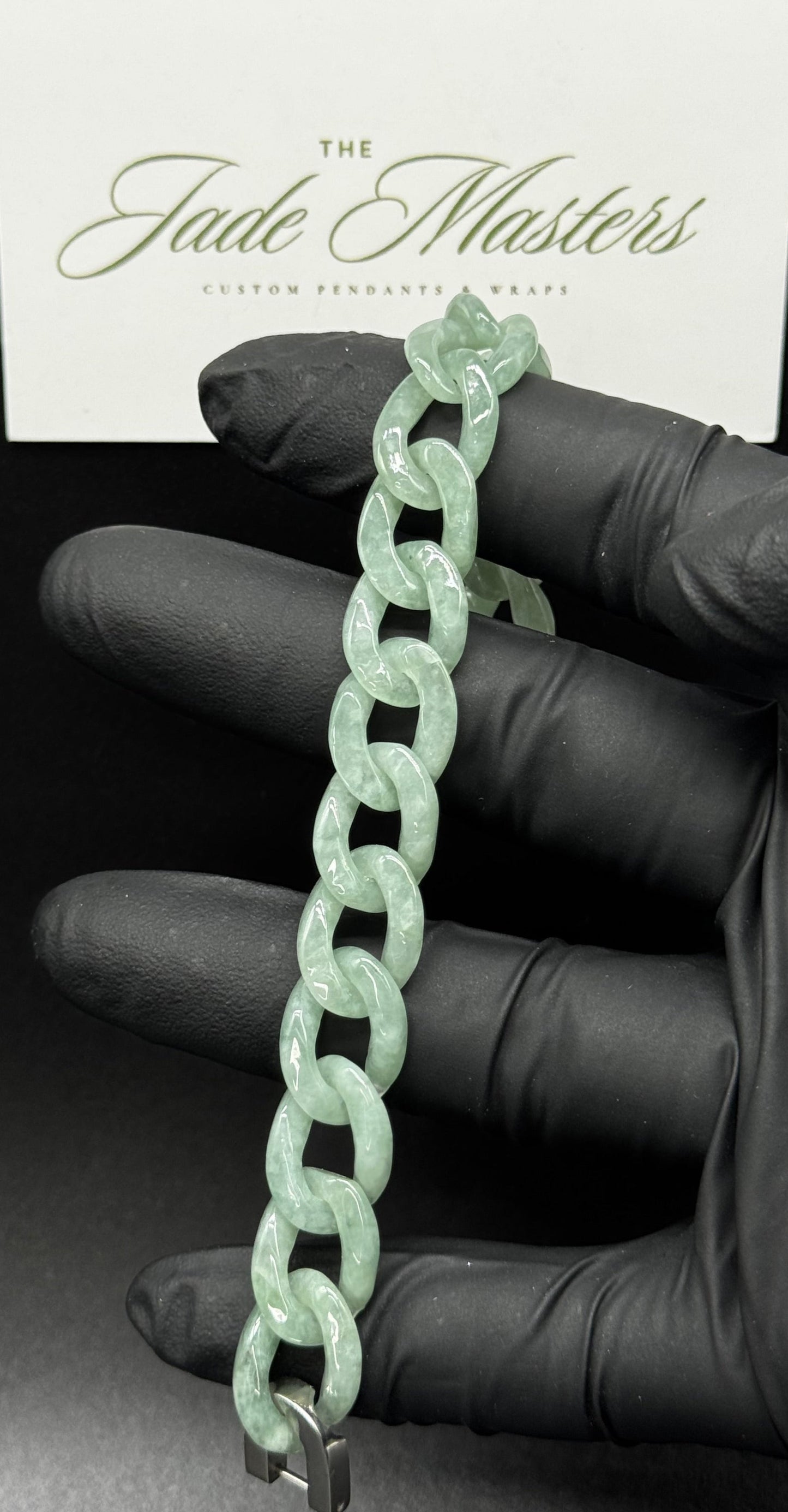 Green Jade Cuban Link Bracelet – Hand-Carved Certified Grade A Jade, Custom Length