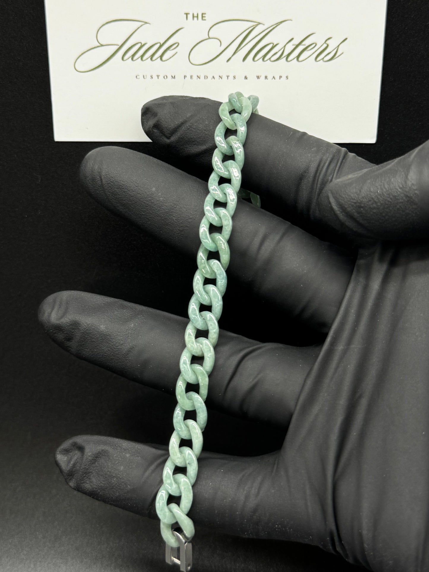 Green Jade Cuban Link Bracelet – Hand-Carved Certified Grade A Jade, Custom Length
